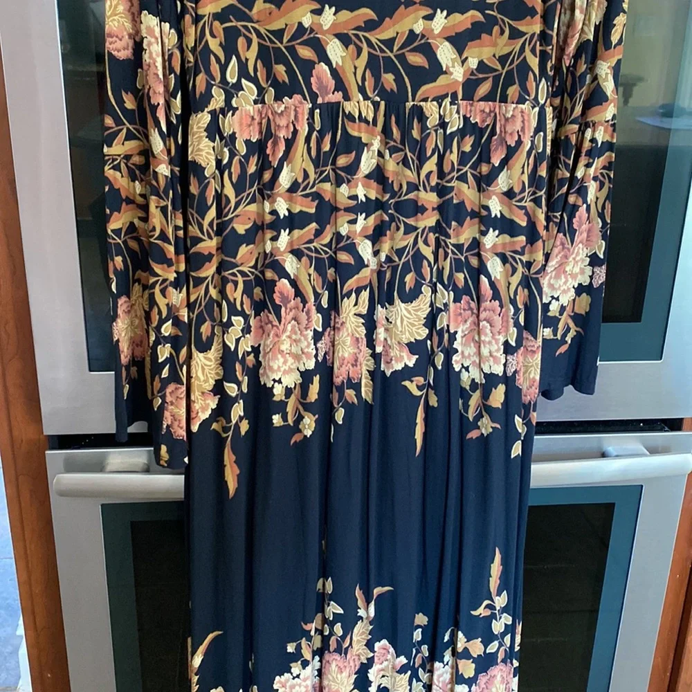 Free People Black Maxi Dress with Mustard & Blush Floral Print